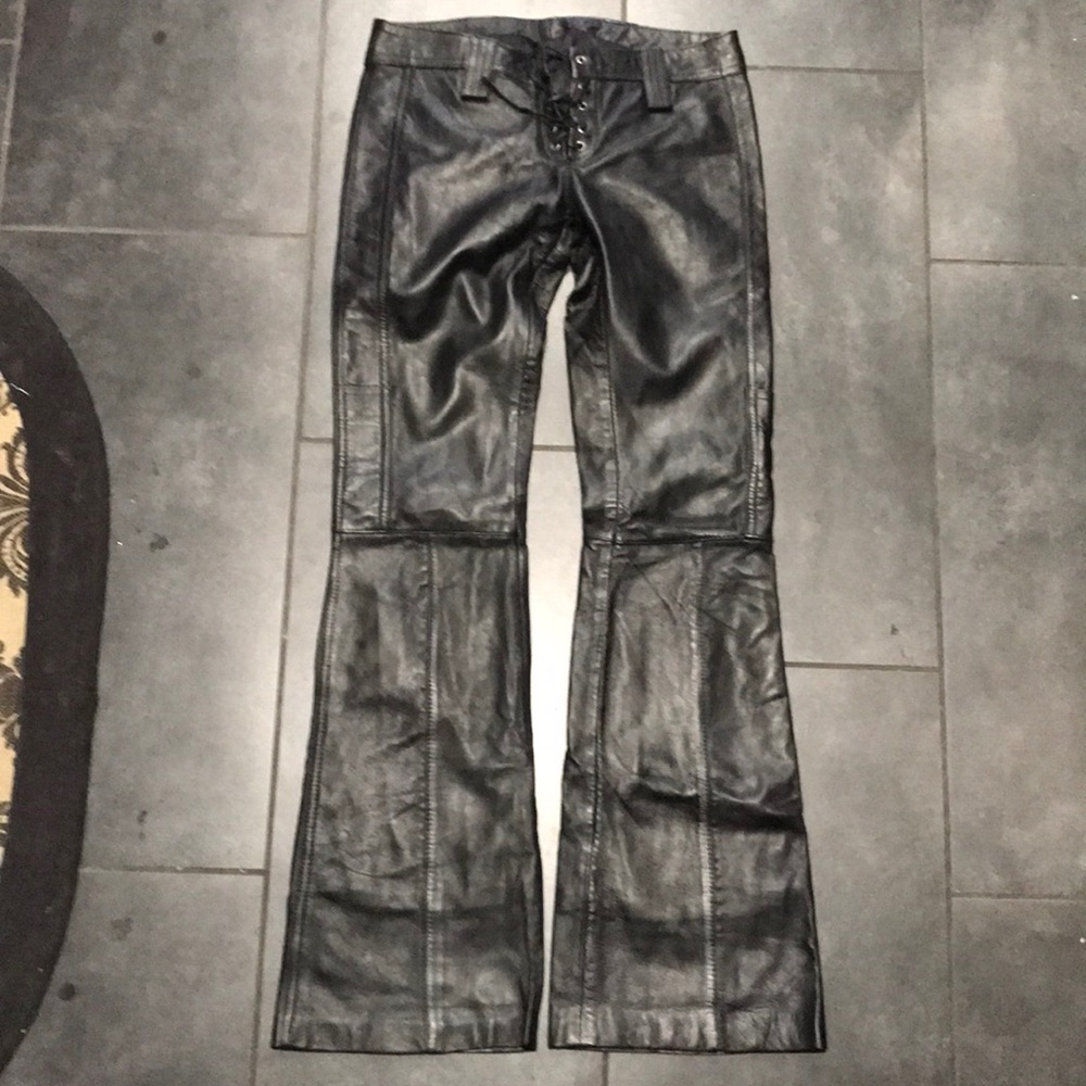 Genuine Leather Lace up Pants